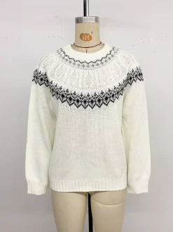 Pull en maille Fair Isle à col montant et manches longues pour femme 2026
