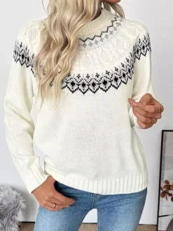 Pull en maille Fair Isle à col montant et manches longues pour femme 2026