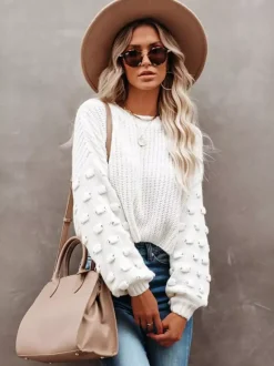 Pull en tricot uni à manches bouffantes pour femme (2026)