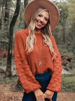 Pull en tricot uni à manches bouffantes pour femme (2026)
