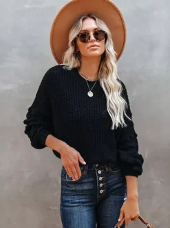 Pull en tricot uni à manches bouffantes pour femme (2026)