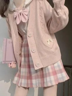 Pull Lolita Cardigan Rose Noeuds Polyester Manches Longues Printemps Lolita Outwears