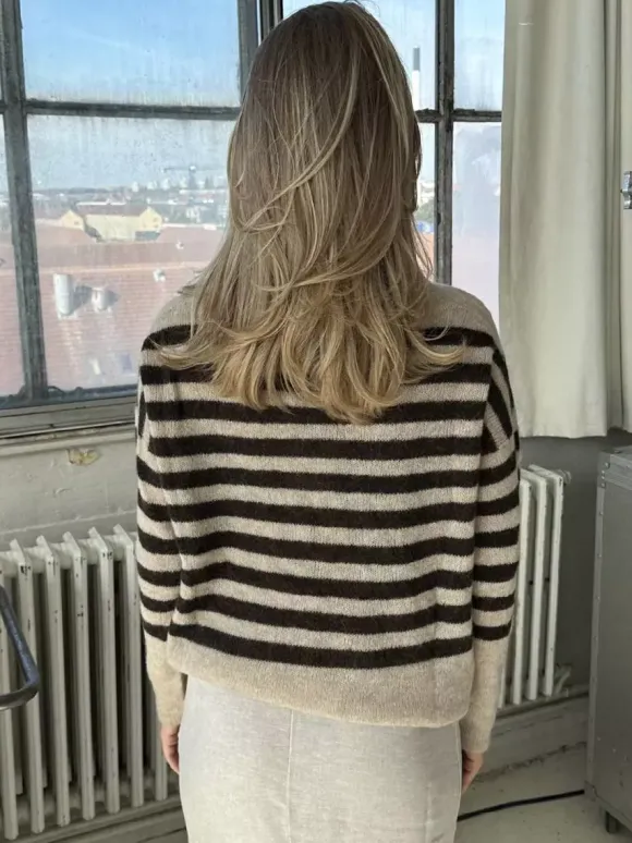 Pull rayé décontracté en maille coupe ample col rond pour femme 2026