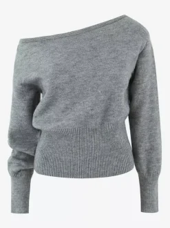 Pull asymétrique à taille côtelée et manches lanternes pour femme (2026)