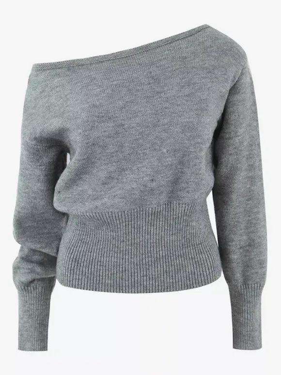 Pull asymétrique à taille côtelée et manches lanternes pour femme (2026)