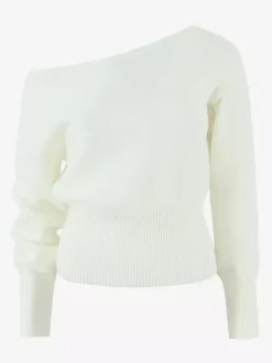 Pull asymétrique à taille côtelée et manches lanternes pour femme (2026)