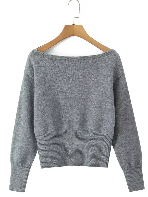 Pull asymétrique à taille côtelée et manches lanternes pour femme (2026)