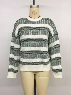 Pull À Col Bijou Bicolore Vert Femme Manches Longues Superposés En Acrylique