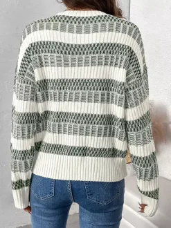 Pull À Col Bijou Bicolore Vert Femme Manches Longues Superposés En Acrylique