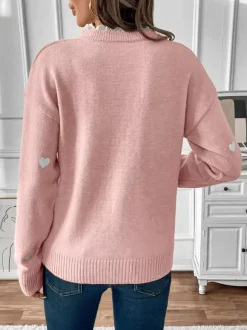 Pull à col en V imprimé c艙ur pour femme 2026