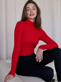 Pull Femme Chandails Simple Col Haut Manches Longues