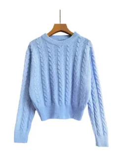 Pull Femme à Col Rond Taille Haute avec Manches Longues Unicolore