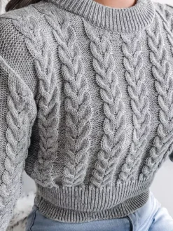 Pull Femme à Col Rond Taille Haute avec Manches Longues Unicolore