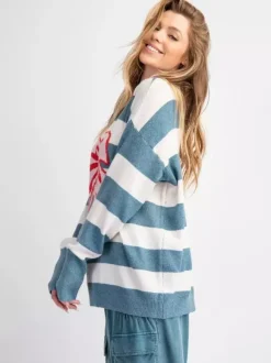 Pull oversize en maille à rayures et n艙ud papillon pour femme 2026