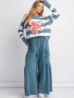 Pull oversize en maille à rayures et n艙ud papillon pour femme 2026
