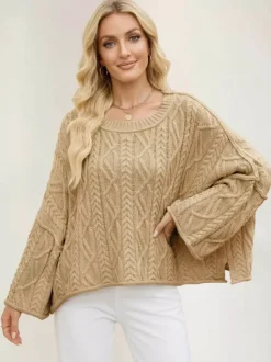 Pull oversize à torsades et épaules tombantes pour femme 2026