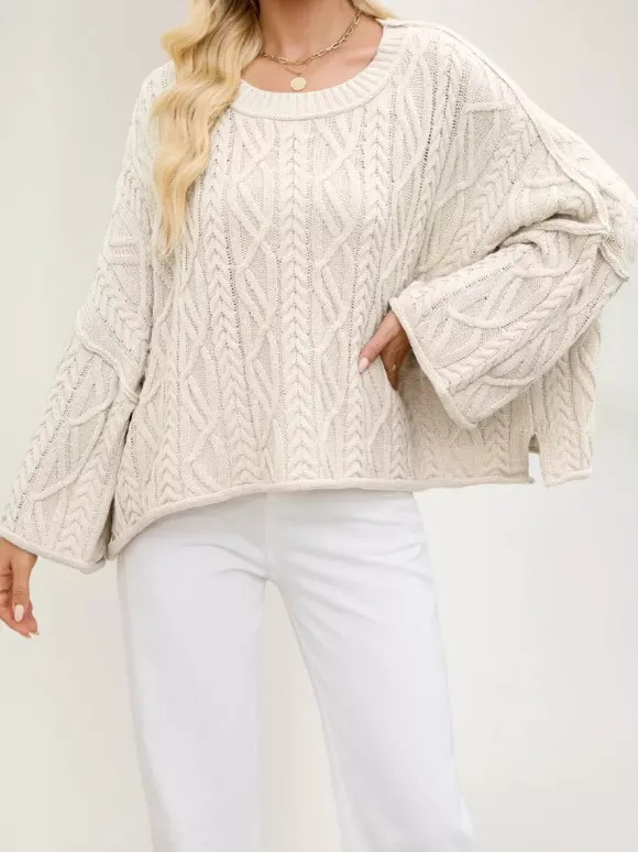 Pull oversize à torsades et épaules tombantes pour femme 2026