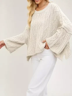 Pull oversize à torsades et épaules tombantes pour femme 2026