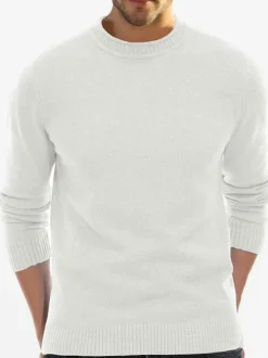 Pulls Homme Cardigan Maille Col Rond Automne Blanc Kaki