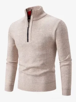 Pulls Homme Maille Col Montant Zipper Confortable Chaud Hiver