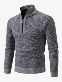 Pulls Homme Maille Col Montant Zipper Confortable Chaud Hiver