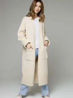 Pulls Longs Cardigans Gris Foncé Acrylique Poches Manches Longues