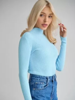 Pulls Pour Femme Gris Col Montant Manches Longues Chandails
