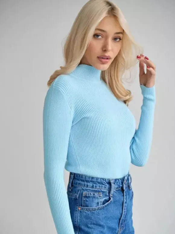 Pulls Pour Femme Gris Col Montant Manches Longues Chandails