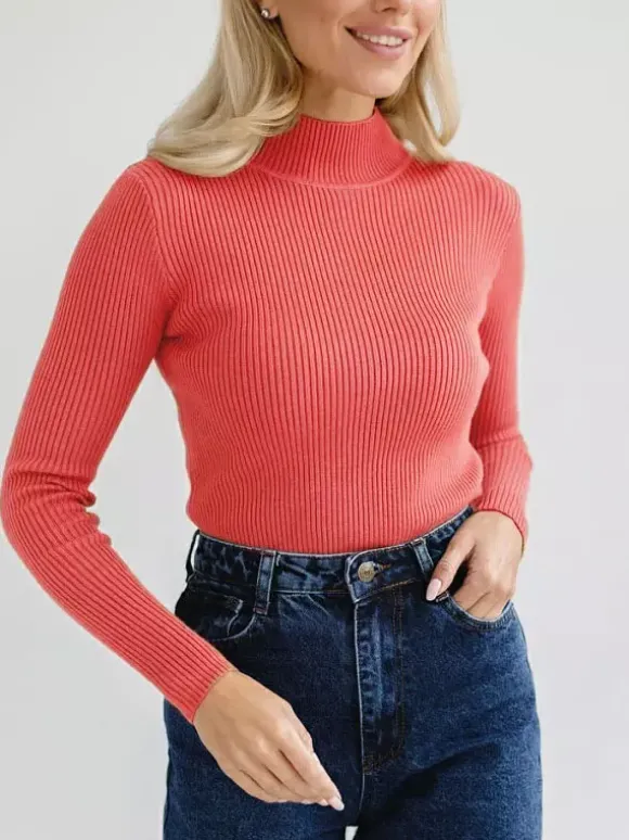 Pulls Pour Femme Gris Col Montant Manches Longues Chandails