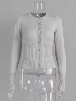 Pulls et gilets violet foncé en polyester à boutons manches longues et col rond