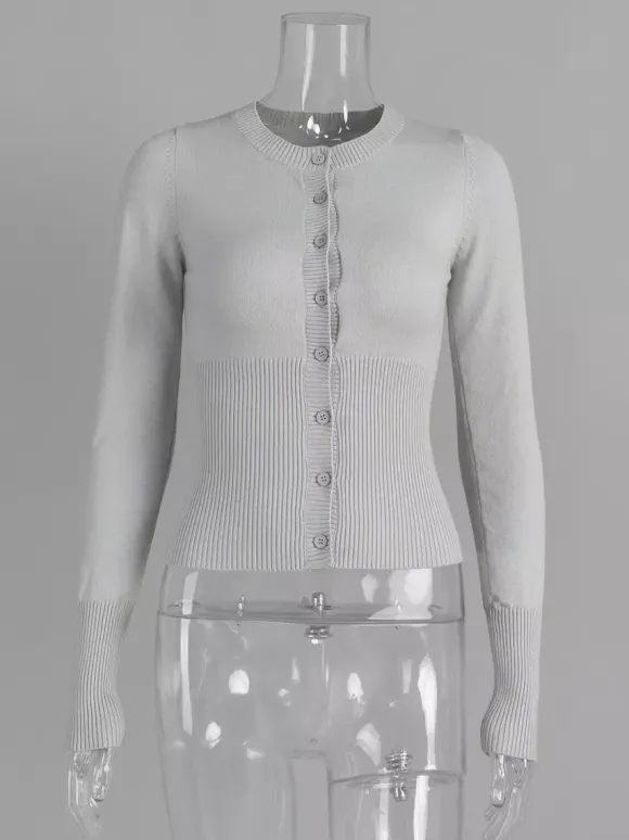 Pulls et gilets violet foncé en polyester à boutons manches longues et col rond