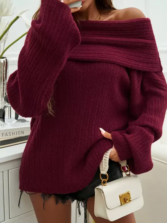 Pulls femmes abricot col bateau manches longues pulls en acrylique