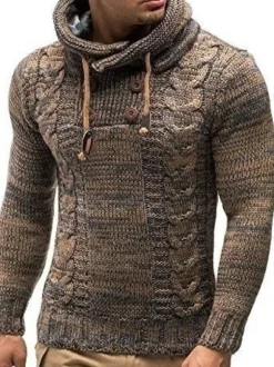 Pulls Homme Pull Homme Tricot Capuche Hiver kaki Gris