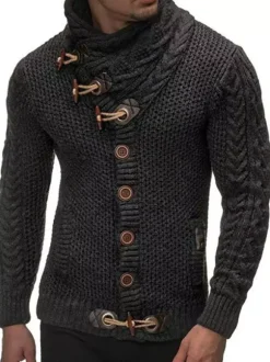 Pulls pour hommes Pulls pour hommes Col haut Hiver Gris Foncé Blanc