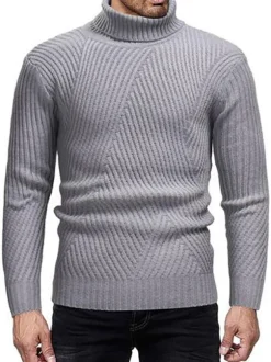 Pulls pour hommes Pulls pour hommes Col montant Hiver Gris Blanc