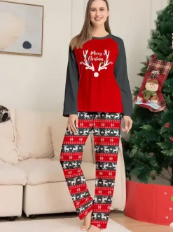 Pyjama familial assorti col rond manches longues pyjama de noël pour enfants et adultes