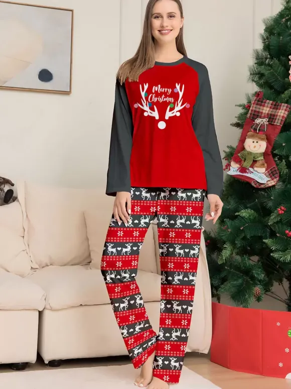 Pyjama familial assorti col rond manches longues pyjama de noël pour enfants et adultes