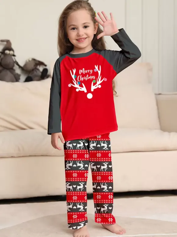 Pyjama familial assorti col rond manches longues pyjama de noël pour enfants et adultes