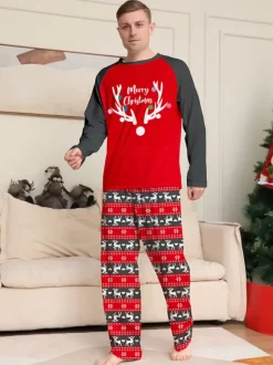 Pyjama familial assorti col rond manches longues pyjama de noël pour enfants et adultes