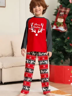 Pyjama familial assorti col rond manches longues pyjama de noël pour enfants et adultes