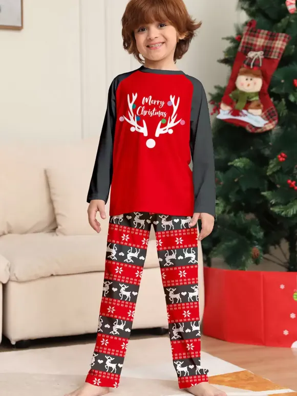 Pyjama familial assorti col rond manches longues pyjama de noël pour enfants et adultes