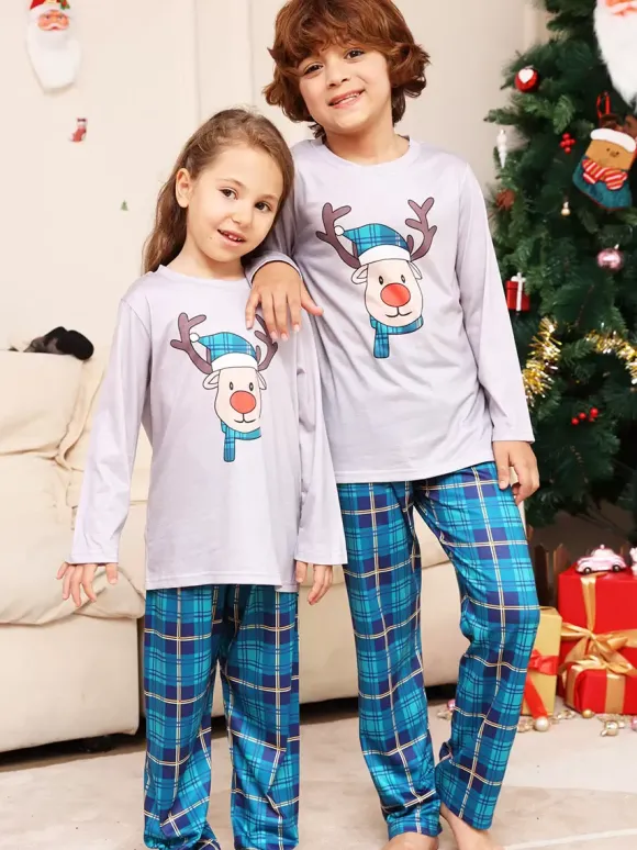 Pyjama Familial Noël Ensemble Manches Longues Enfants Adultes
