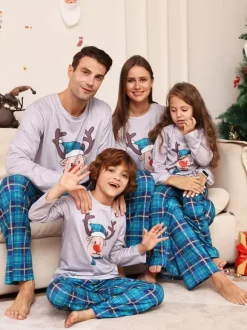 Pyjama Familial Noël Ensemble Manches Longues Enfants Adultes