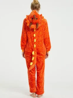 Pyjama Kigurumi Onesie pour adultes Costumes de dinosaure Kigurumi en polyester rouge Oragnge