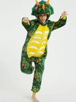 Pyjama Dinosaure Kigurumi Pour Costumes Kigurumi En Polyester Vert Adulte