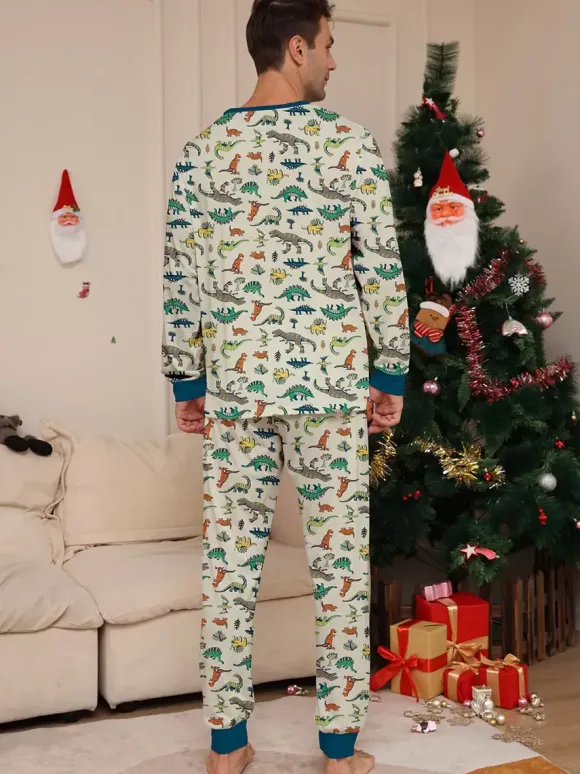 Pyjama imprimé animal col rond manches longues poignets ensemble 2 pièces