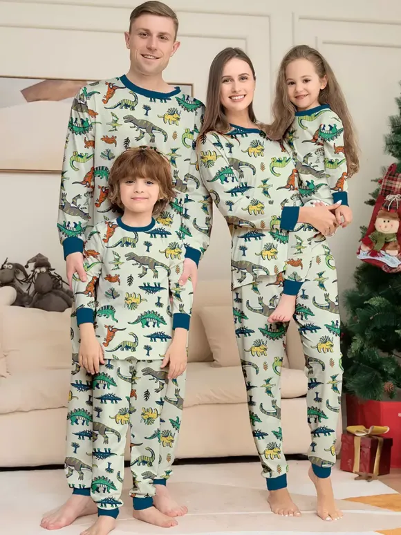 Pyjama imprimé animal col rond manches longues poignets ensemble 2 pièces