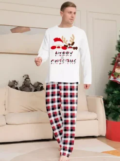 Pyjamas de Noël assortis pour toute la famille à carreaux imprimé rennes et Père Noël collection 2026
