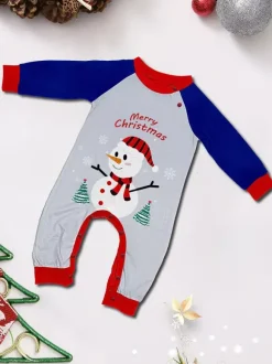 Pyjamas de Noël bleu marine à motif bonhomme de neige et bordure rouge collection 2026