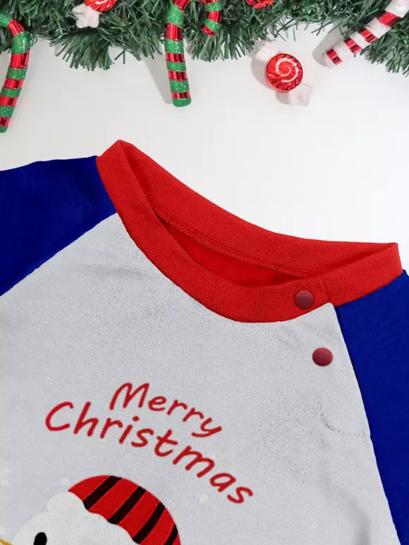 Pyjamas de Noël bleu marine à motif bonhomme de neige et bordure rouge collection 2026